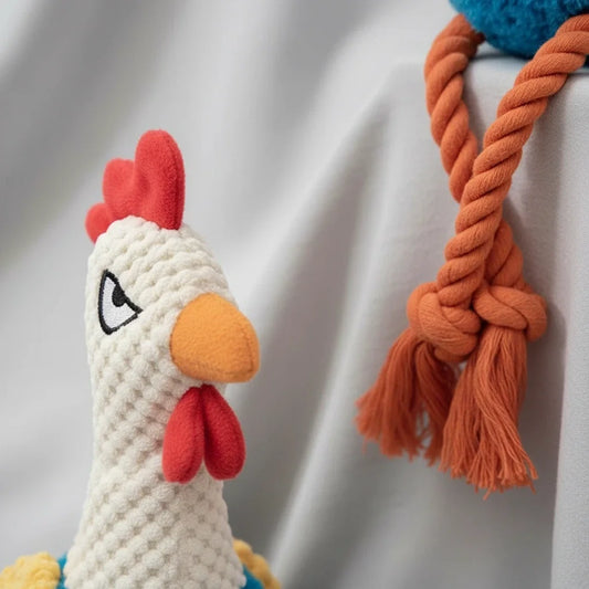 Plush Rooster Rope Dog Toy – Durable Chew & Teeth Cleaning
